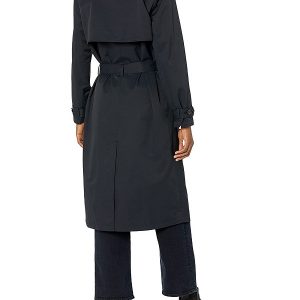 Women Wearing Double Breasted Black Trench Coat