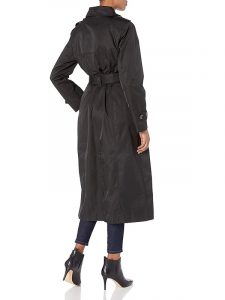 A Women Wearing Black Long Trench Coat
