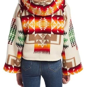 TV Series Yellowstone Beth Dutton inspired by A young women wearing Poncho Style Hooded Aztec Coat