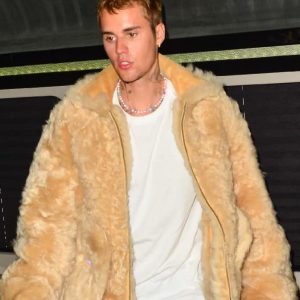 Singer Justin Bieber Wearing Fluffy Fur Jacket