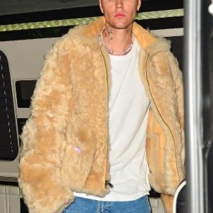 Singer Justin Bieber Wearing Fluffy Fur Bomber Jacket