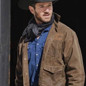 Ian Bohen Wearing Brown Cotton Jacket In Yellowstone as Ryan