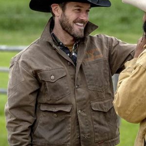 Actor Ian Bohen Wearing Brown Cotton Jacket In Yellowstone as Ryan
