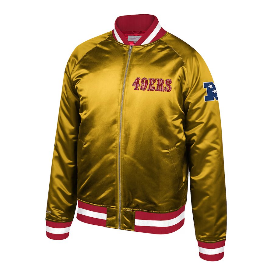 mens mitchell and ness gold san francisco 49ers faithful to the bay heavyweight raglan full zip jacket