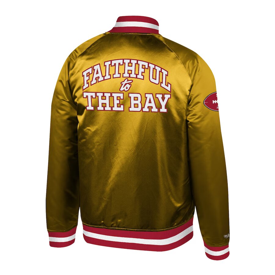 mens mitchell and ness gold san francisco 49ers faithful to the bay heavyweight raglan full zip jacket