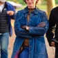 Anne Hathaway Armageddon Time Blue Suede Leather Coat