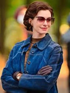 Anne Hathaway Armageddon Time Blue Suede Leather Coat
